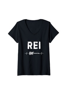 Womens Rei Guitar Heartbeat Music Guitarist Retro Vintage V-Neck T-Shirt