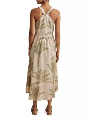 Reiss Anna Linen Palm Midi-Dress