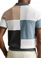 Reiss Arty Paneled Knit Short-Sleeve Polo Sweater