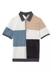 Reiss Arty Paneled Knit Short-Sleeve Polo Sweater