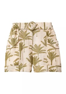 Reiss Cali Linen Palm Belted Shorts