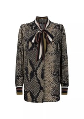 Reiss Emmy Snakeskin Tie-Neck Blouse