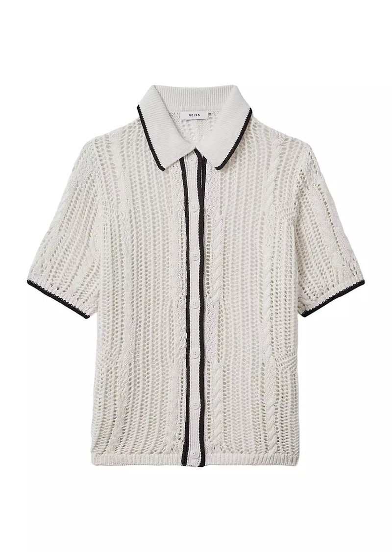 Reiss Erica Linen Crochet Short-Sleeve Shirt