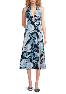 Reiss Floral Linen Midi A Line Dress