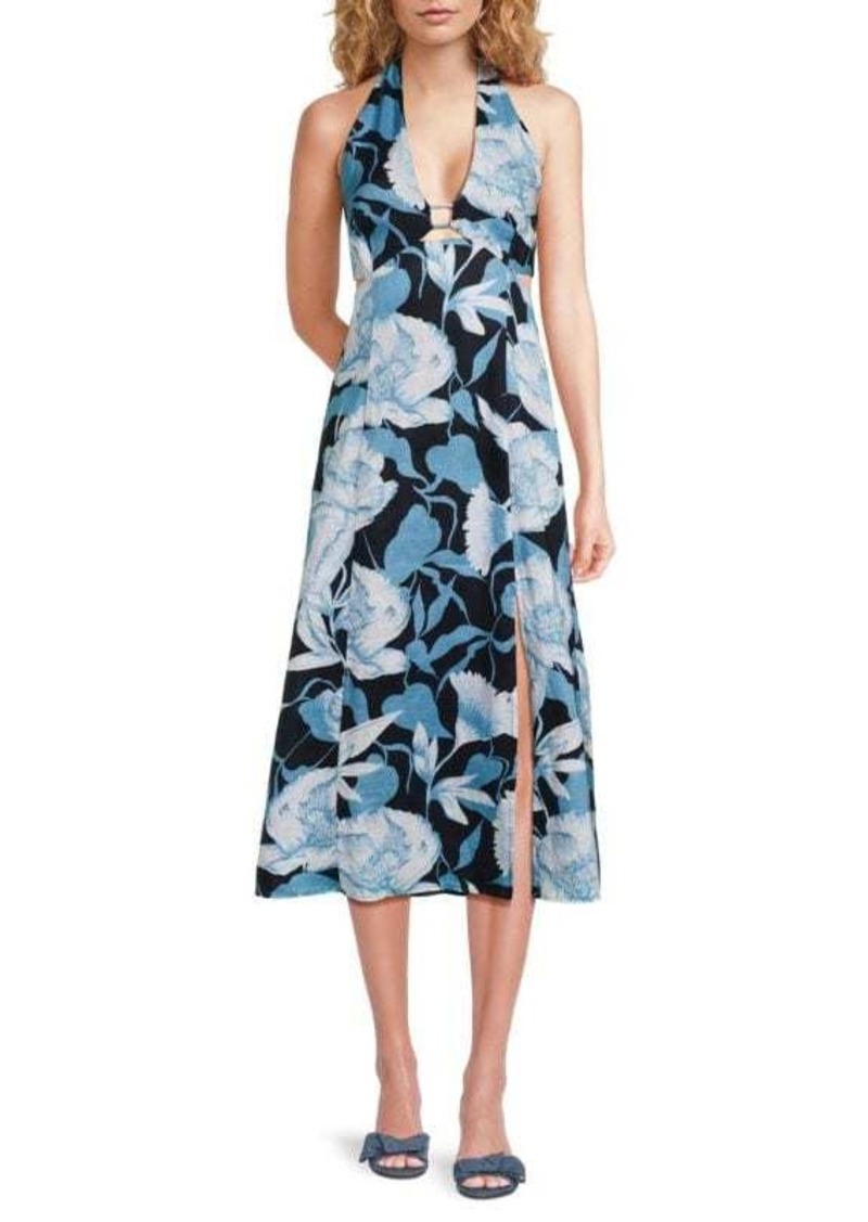 Reiss Floral Linen Midi A Line Dress