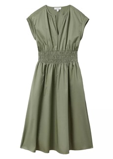 Reiss Lena Cotton Ruched-Waist Midi-Dress