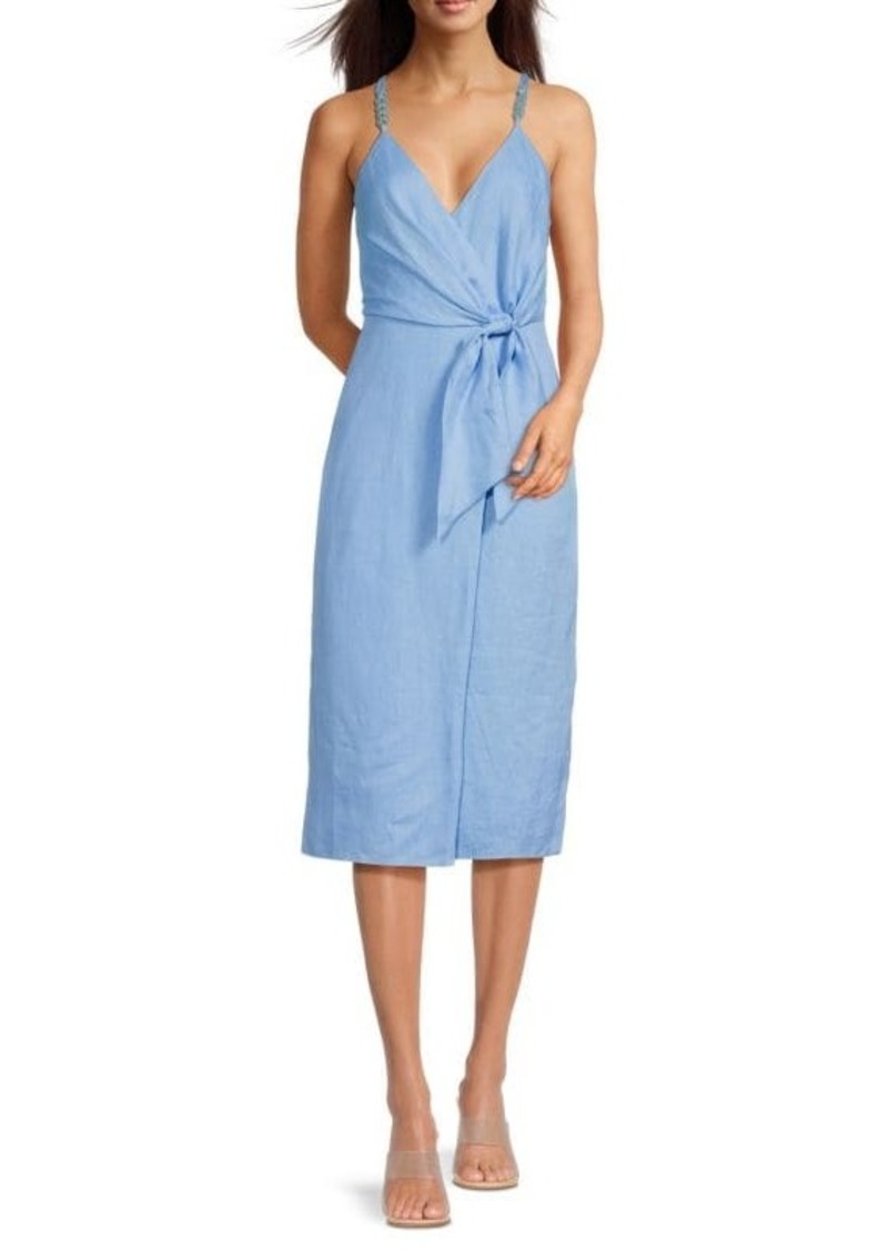 Reiss Linen Midi Wrap Dress