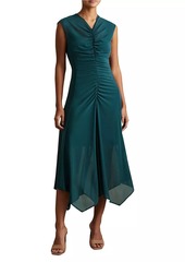 Reiss Lyra Ruched Mesh Midi-Dress