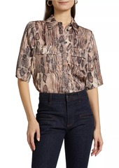 Reiss Maya Snake-Print Short-Sleeve Shirt