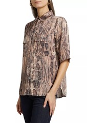 Reiss Maya Snake-Print Short-Sleeve Shirt