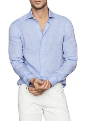 Reiss Ruban Slim Fit Button-Up Slub Linen Shirt in Soft Blue at Nordstrom