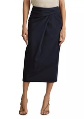 Reiss Nadia Cotton-Blend Draped Midi-Skirt