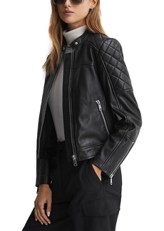 Reiss Adelaide Collarless Leather Biker Jacket