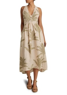 Reiss Anna Foliage Print Linen Midi Dress