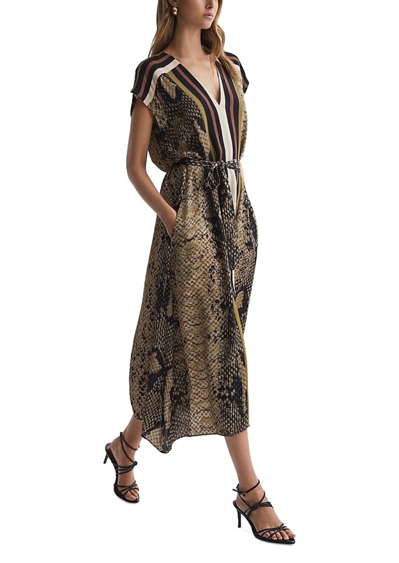 Reiss Belted Snakeskin Print Midi Dress