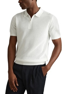 Reiss Burnham Textured Half Zip Short Sleeve Polo Shirt