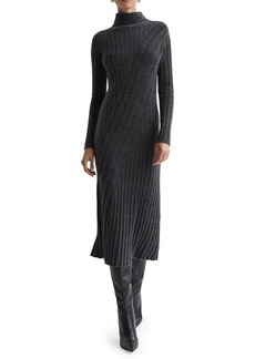 Reiss Cady Long Sleeve Mixed Rib Midi Sweater Dress