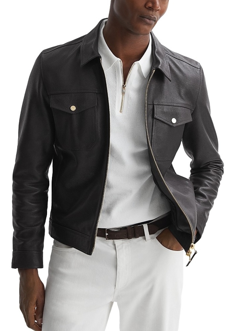 Reiss Carp Pebbled Leather Zip Jacket