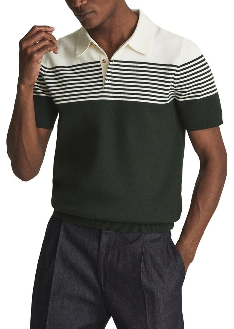 Reiss Dalton Wool-Blend Velour Stripe Polo Shirt