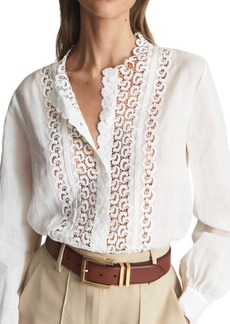 Reiss Ellison Lace Placket Button-Up Blouse in White at Nordstrom