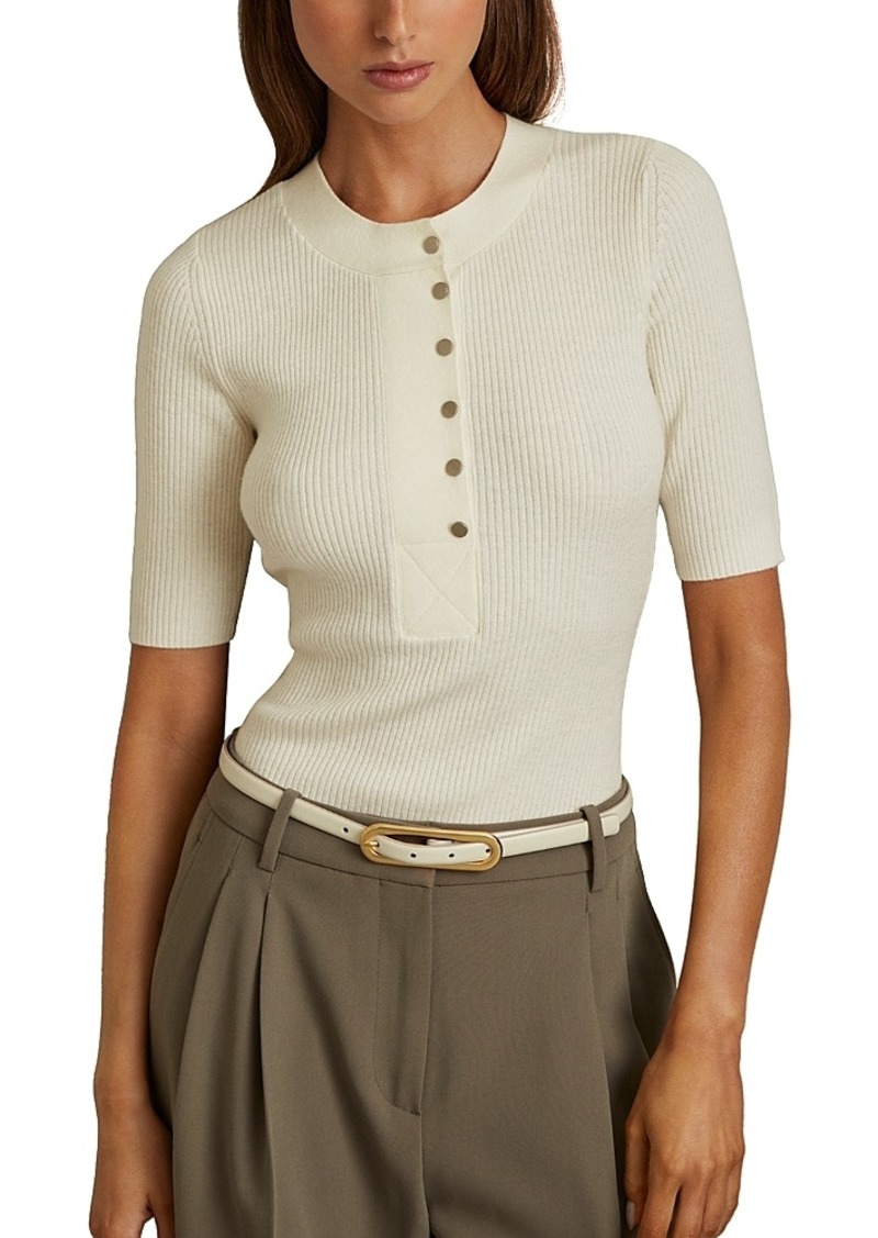 Reiss Emily Button Detail Short Pull On Sweater Top