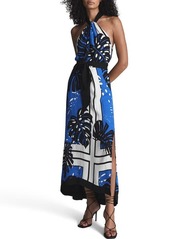 Reiss Erin Leaf Print Halter Neck Maxi Dress in Blue at Nordstrom