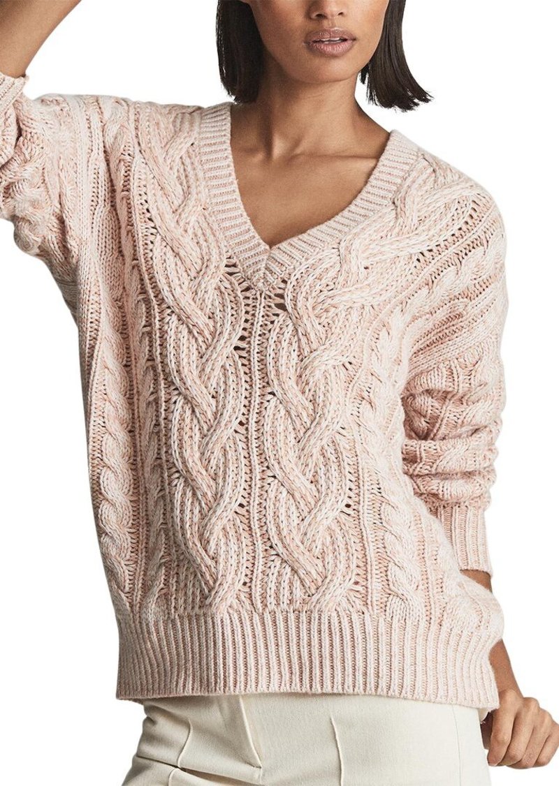 Reiss Esme Cable V-Neck Wool-Blend Sweater