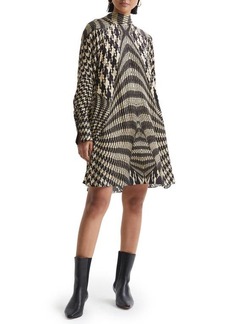 Reiss Ester Mixed Houndstooth Plaid Long Sleeve Swing Dress