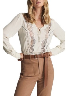 Reiss Faith Embroidered Detail Long Sleeve Blouse in Ivory at Nordstrom