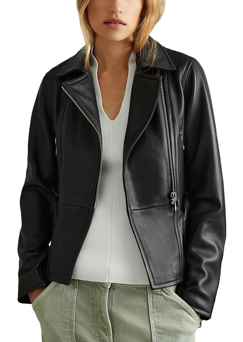 Reiss Febe Belted Leather Moto Jacket