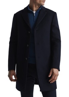 Reiss Gable Single Breasted Wool Blend Overcoat in Navy at Nordstrom