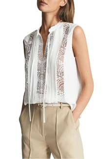 Reiss Greta Lace Inset Sleeveless Blouse in White at Nordstrom