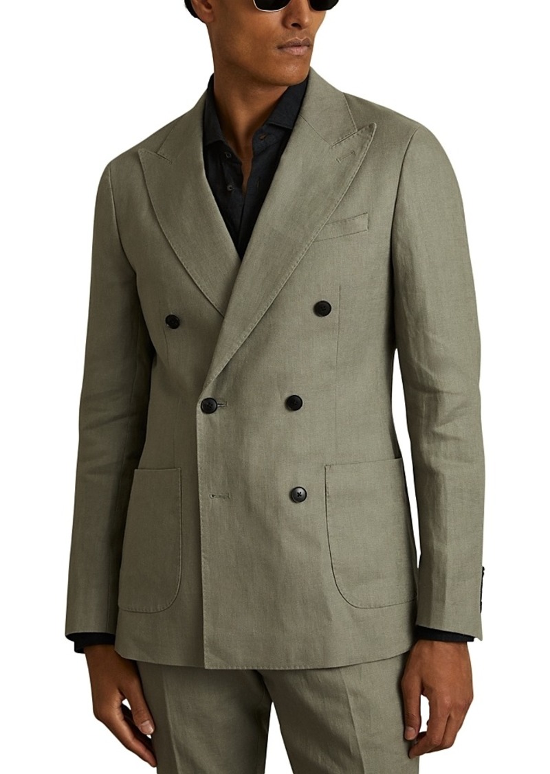 Reiss Halgas Linen Modern Fit Double Breasted Peak Lapel Suit Jacket