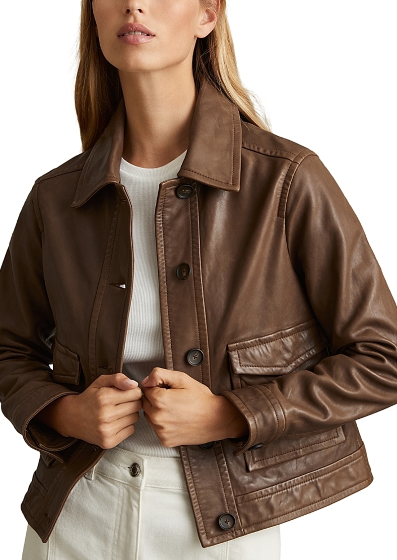 Reiss Hanson Leather Trucker Jacket