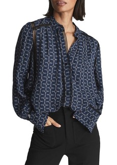 Reiss Kalisa Chain Print Button-Up Blouse in Navy at Nordstrom
