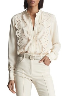 Reiss Karina Lace Placket Button-Up Blouse in Cream at Nordstrom