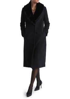 Reiss Laurie Wool Blend Longline Coat with Removable Faux Fur Collar