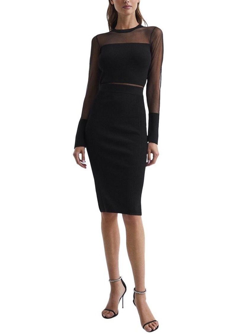 Reiss Lyla Knitted Sheer Sleeve Midi Dress