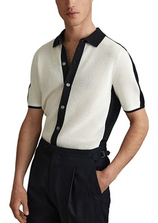 Reiss Misto Cotton Blend Textured Color Blocked Regular Fit Button Down Shirt