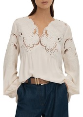 Reiss Noa Embroidered Eyelet Blouson Sleeve Top