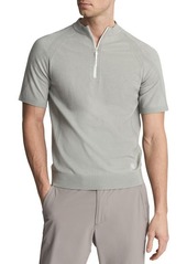 Reiss Oval Crewneck Wool Blend Zip Polo in Sage at Nordstrom
