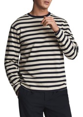 Reiss Perry Stripe Long Sleeve Pocket T-Shirt in Navy/Stone at Nordstrom