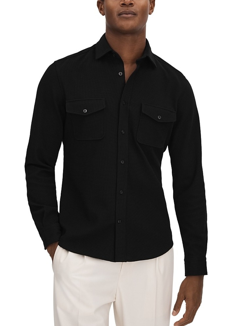 Reiss Raglan Sleeved Jersey Textured Regular Fit Button Down Shirt