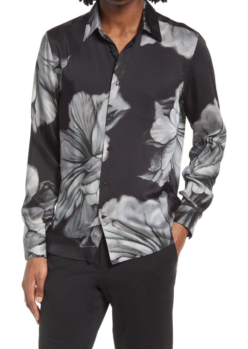Reiss Shawn Floral Button-Up Shirt in Black at Nordstrom Rack