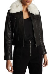 Reiss Shellie Leather Jacket with Genuine Shearling Collar
