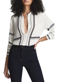 Reiss Siri Embroidered Detail Long Sleeve Blouse in White at Nordstrom