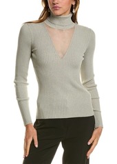 Reiss Tanya Metallic Ribbed Mesh Roll Neck Top