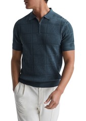 Reiss Textured Mosaic Quarter Zip Polo in Airforce Blue at Nordstrom