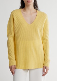 Reiss Trinny Rib Wool & Cashmere V-Neck Sweater in Yellow at Nordstrom Rack