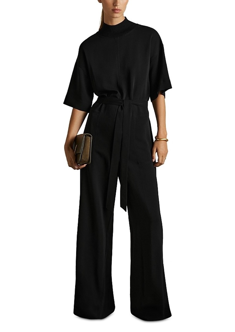 Reiss Woven Rib Trim Jumpsuit